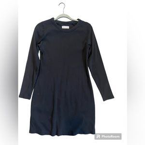 Everlane Black Ribbed Dress, Long Sleeve organic cotton , Crew Neck Knit, size L